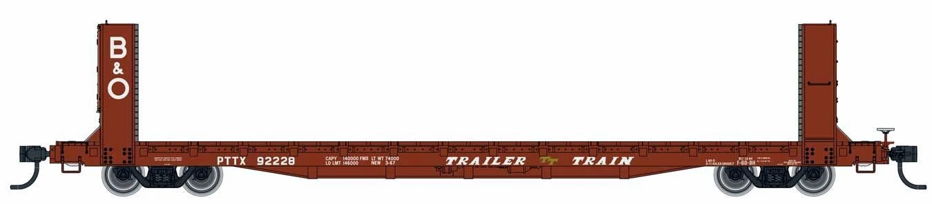 Walthers Mainline HO 910-5814 60' Bulkhead Flat Car, Trailer Train (B&O) #92230 3 Walthers Mainline HO 910-5814 60' Bulkhead Flat Car, Trailer Train (B&O) #92230