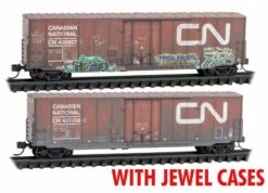 Micro-Trains N 98305017 Weathered 50' Standard Box Car With 8' Plug Door, No Roofwalk, And Short Ladders, Canadian National (2-Pack)