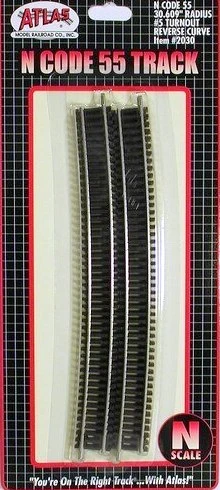 Atlas N 2030 Code 55 Track 30.609" Radius Curve, #5 Turnout Reverse Curve (6)