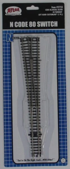 Atlas N 2755 Code 80 #8 Customline Turnout Left