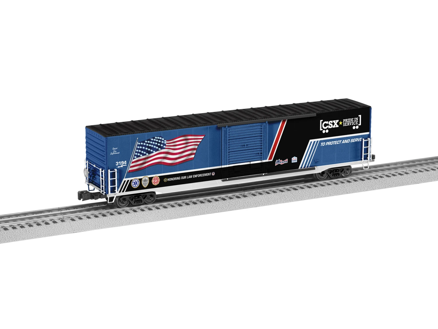 Lionel O 2226830 Illuminated Flag Box Car, CSX (Police) (Cancelled) 3 Lionel O 2226830 Illuminated Flag Box Car, CSX (Police) (Cancelled)