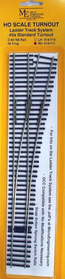 Micro Engineering HO 14-711 Code 83 #5a Standard Yard Ladder System Turnout, Right Hand